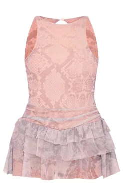 Stone Print Mesh Rara Frill Skort Romper