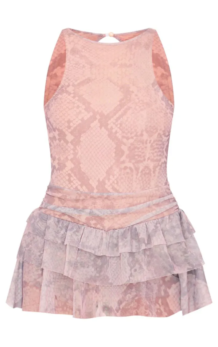 Stone Print Mesh Rara Frill Skort Romper
