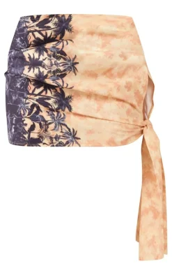 Hot PrettyLittleThing Print Woven Tie Side Mini Skirt Stone