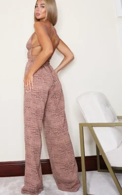 Printed Halterneck Wide Leg Jumpsuit-PrettyLittleThing Online