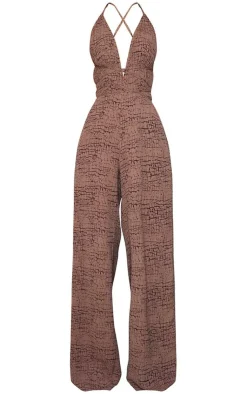 Printed Halterneck Wide Leg Jumpsuit-PrettyLittleThing Online