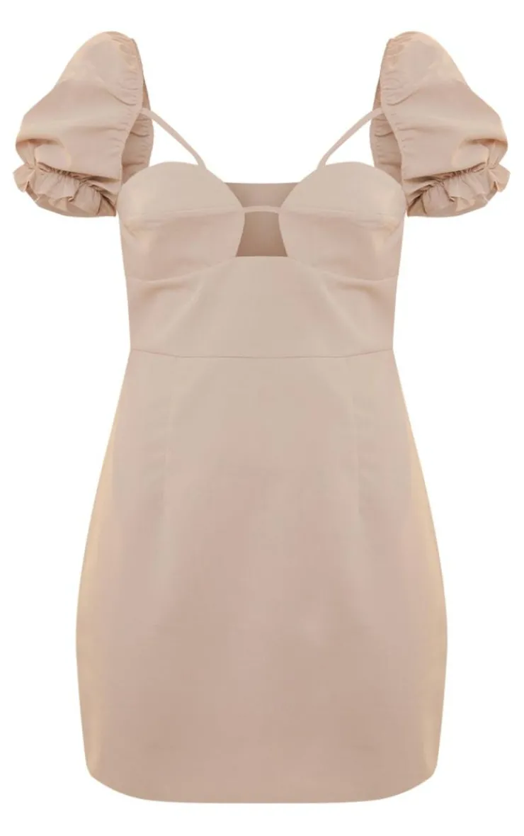 Puff Sleeve Cup Detail Cut Out Bodycon Dress-PrettyLittleThing New