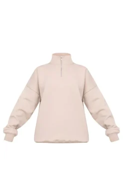Stone Quarter Zip Back Print Oversized Sweatshirt
