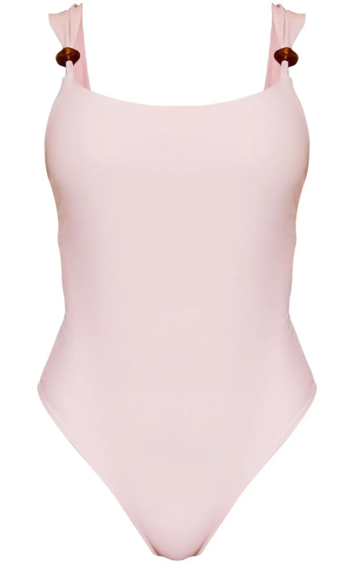 Stone Resin Trim High Leg Swimsuit