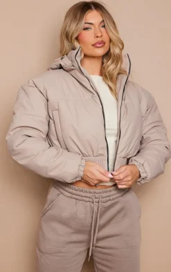 PrettyLittleThing Puffer Jackets*Ribbed Hem Detachable Hood Cropped Puffer Jacket