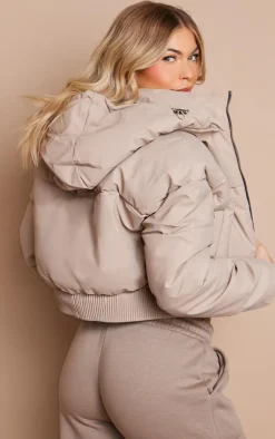 PrettyLittleThing Puffer Jackets*Ribbed Hem Detachable Hood Cropped Puffer Jacket