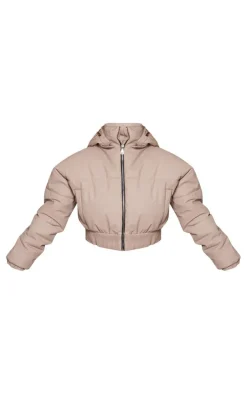 PrettyLittleThing Puffer Jackets*Ribbed Hem Detachable Hood Cropped Puffer Jacket