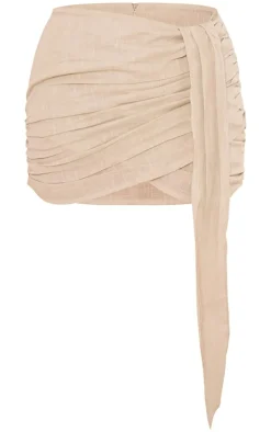 Hot PrettyLittleThing Ruched Draped Mini Skirt Stone