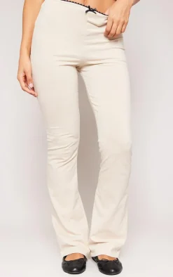 New PrettyLittleThing Scalloped Trim Detail Cotton Skinny Flares Stone