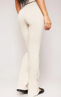 New PrettyLittleThing Scalloped Trim Detail Cotton Skinny Flares Stone