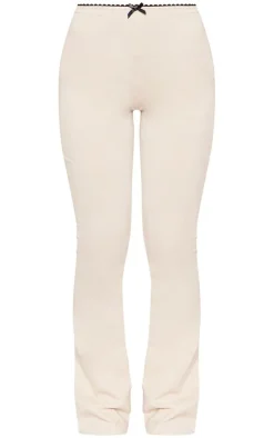 New PrettyLittleThing Scalloped Trim Detail Cotton Skinny Flares Stone