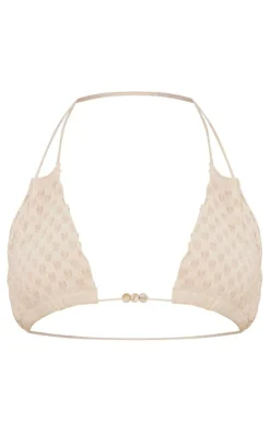 Sale PrettyLittleThing Sea Shell Look Trim Knitted Bralet Stone