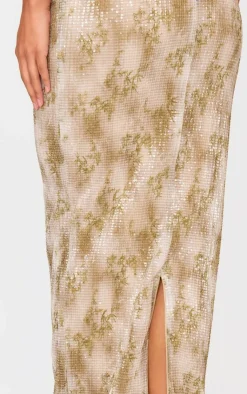Outlet PrettyLittleThing Sequin Mid Rise Maxi Skirt Stone