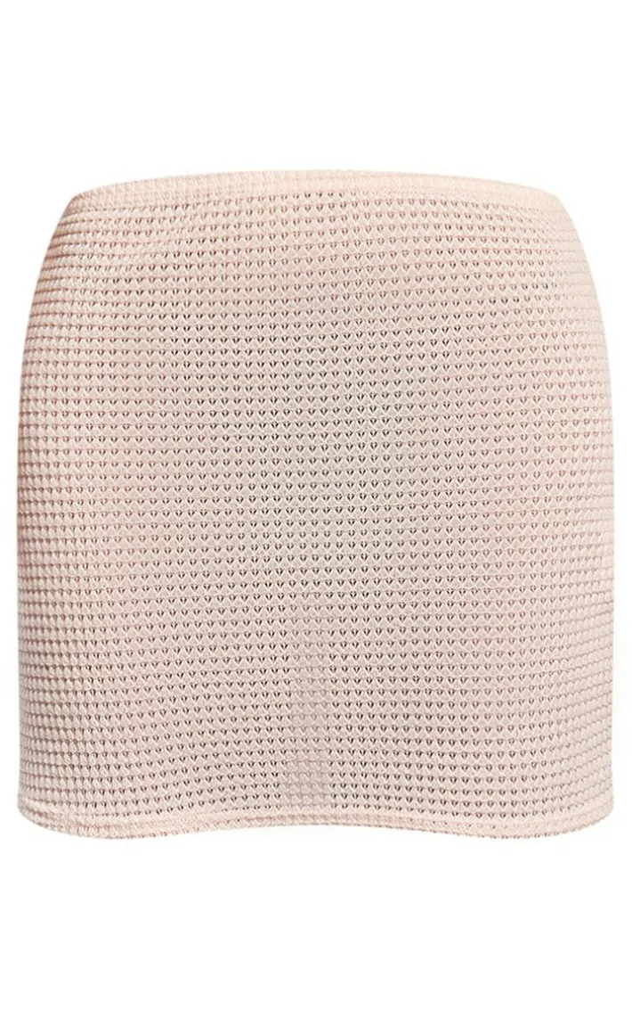 Stone Sheer Waffle Textured Low Rise Mini Skirt
