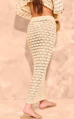 Best PrettyLittleThing Shell Knit Low Rise Maxi Skirt Stone