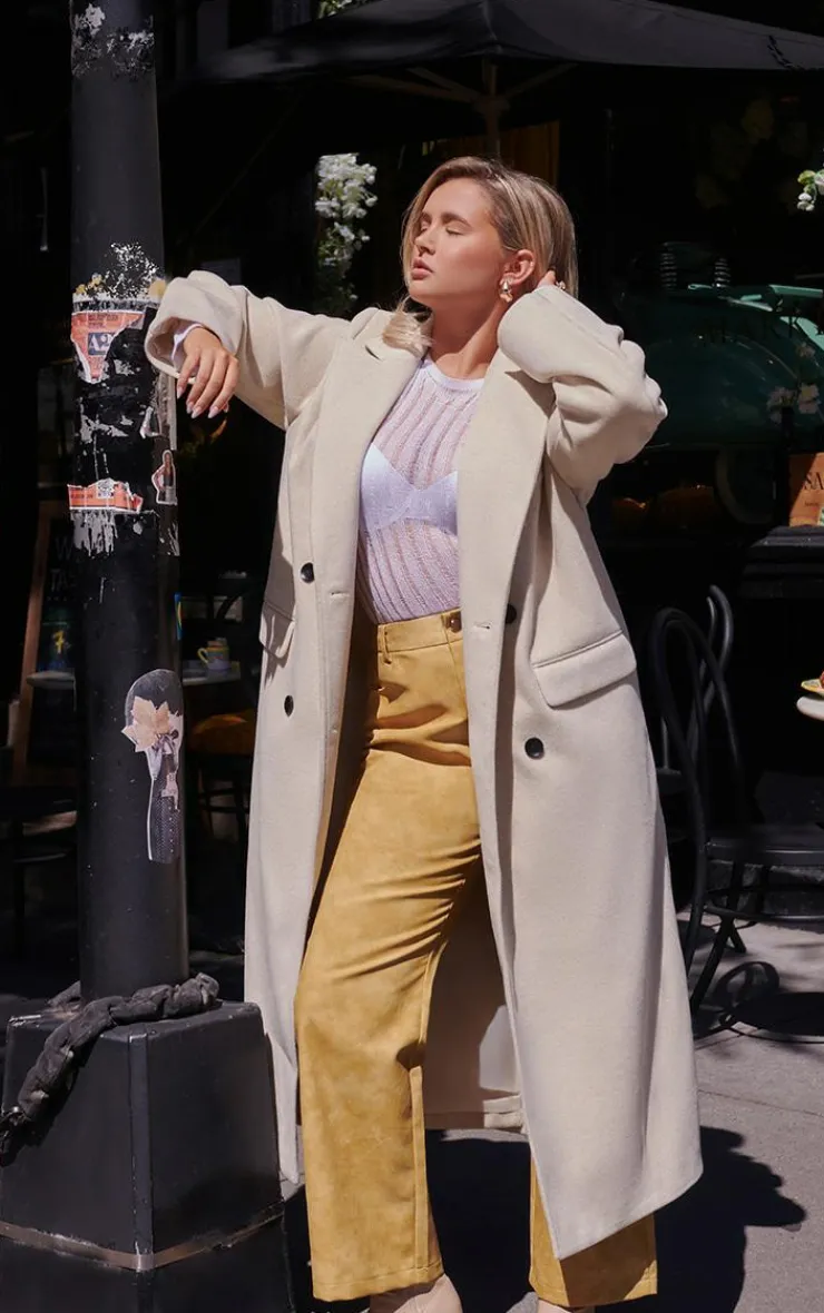 PrettyLittleThing Wool Coats*Shoulder Padded Double Breasted Brushed Faux Wool Coat