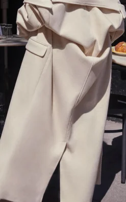 PrettyLittleThing Wool Coats*Shoulder Padded Double Breasted Brushed Faux Wool Coat