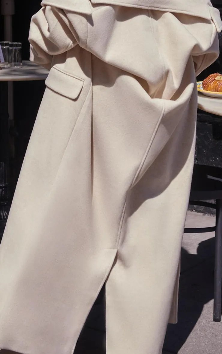 PrettyLittleThing Wool Coats*Shoulder Padded Double Breasted Brushed Faux Wool Coat