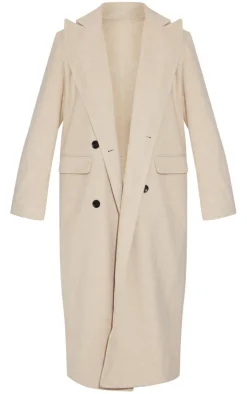 PrettyLittleThing Wool Coats*Shoulder Padded Double Breasted Brushed Faux Wool Coat