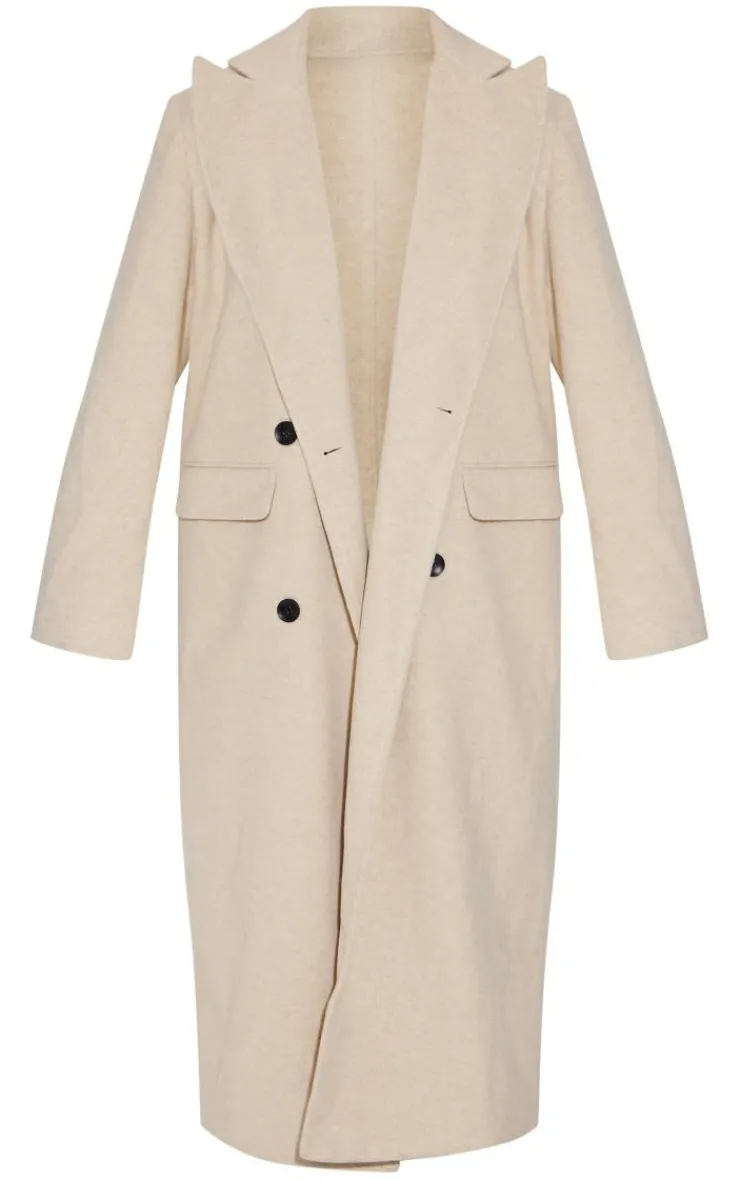 PrettyLittleThing Wool Coats*Shoulder Padded Double Breasted Brushed Faux Wool Coat