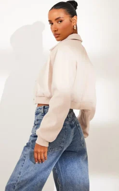 PrettyLittleThing Wool Coats*Shoulder Padded Wool Look Cropped Bomber Jacket
