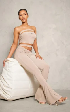 New PrettyLittleThing Slinky Cutout Crop Top Stone
