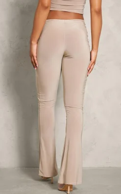 New PrettyLittleThing Slinky Cutout Foldover Skinny Flare Pants Stone
