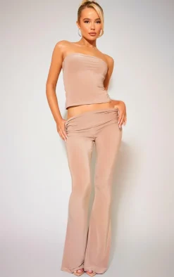 Best PrettyLittleThing Slinky Low Rise Flared Pants Stone