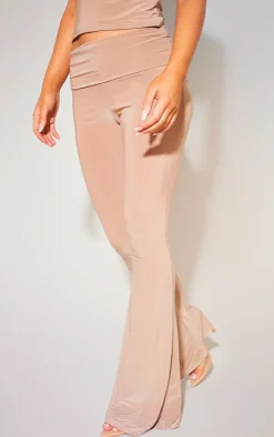 Best PrettyLittleThing Slinky Low Rise Flared Pants Stone