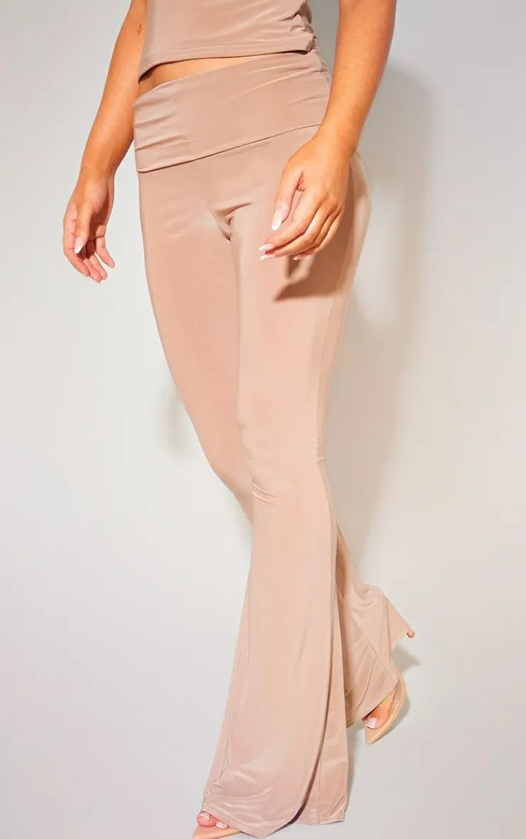 Best PrettyLittleThing Slinky Low Rise Flared Pants Stone
