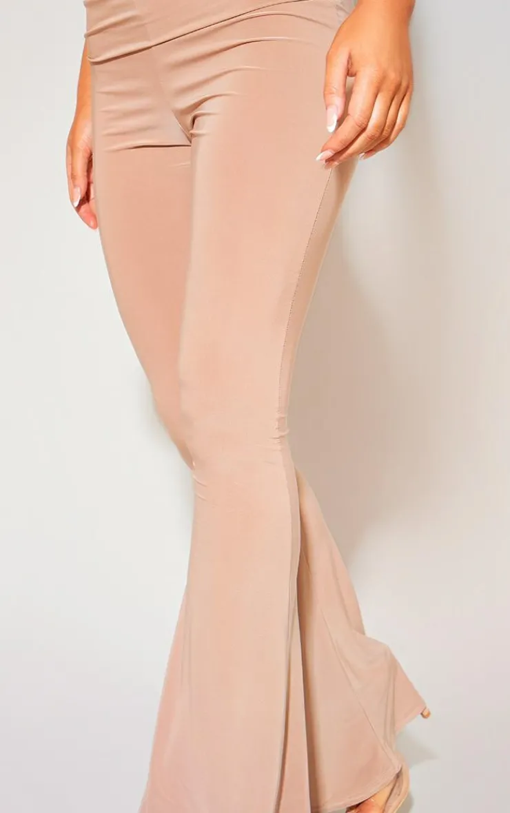 Best PrettyLittleThing Slinky Low Rise Flared Pants Stone