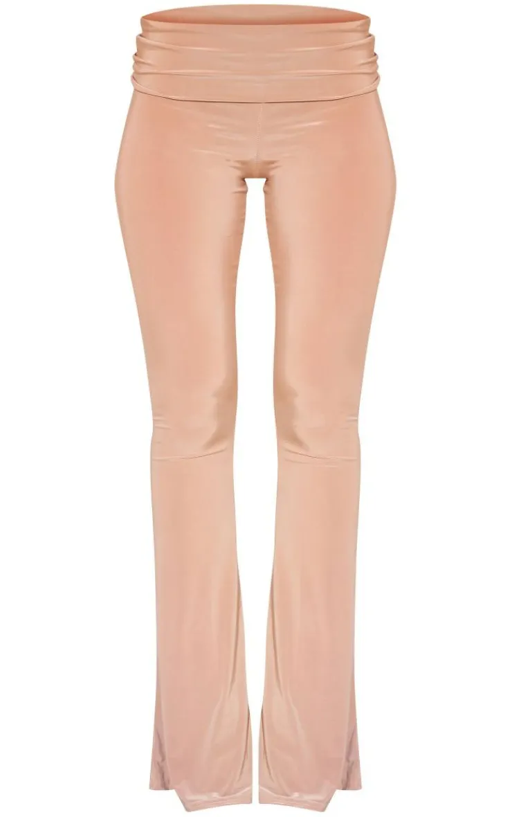Best PrettyLittleThing Slinky Low Rise Flared Pants Stone