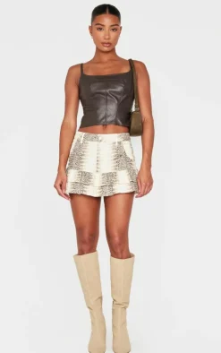 Snake Print Faux Leather Frill Hem Mini Skirt-PrettyLittleThing Discount
