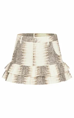 Snake Print Faux Leather Frill Hem Mini Skirt-PrettyLittleThing Discount