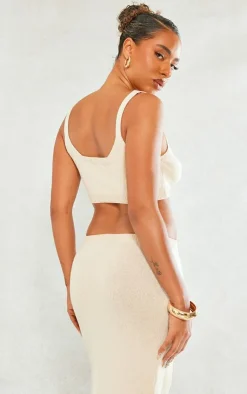 PrettyLittleThing Soft Knit Bralet Stone