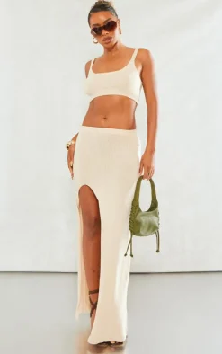 PrettyLittleThing Soft Knit Bralet Stone
