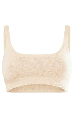 PrettyLittleThing Soft Knit Bralet Stone