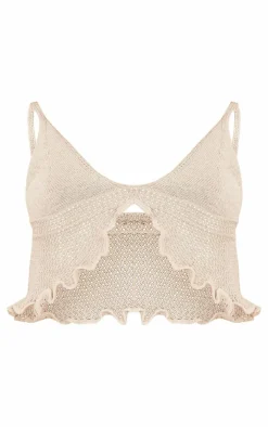 Outlet PrettyLittleThing Soft Knit Frill Hem Bralet Top Stone