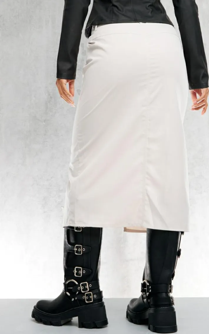 Stone Soft Peached Woven Split Front Midi Skirt