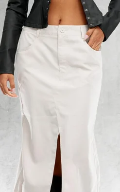 Stone Soft Peached Woven Split Front Midi Skirt