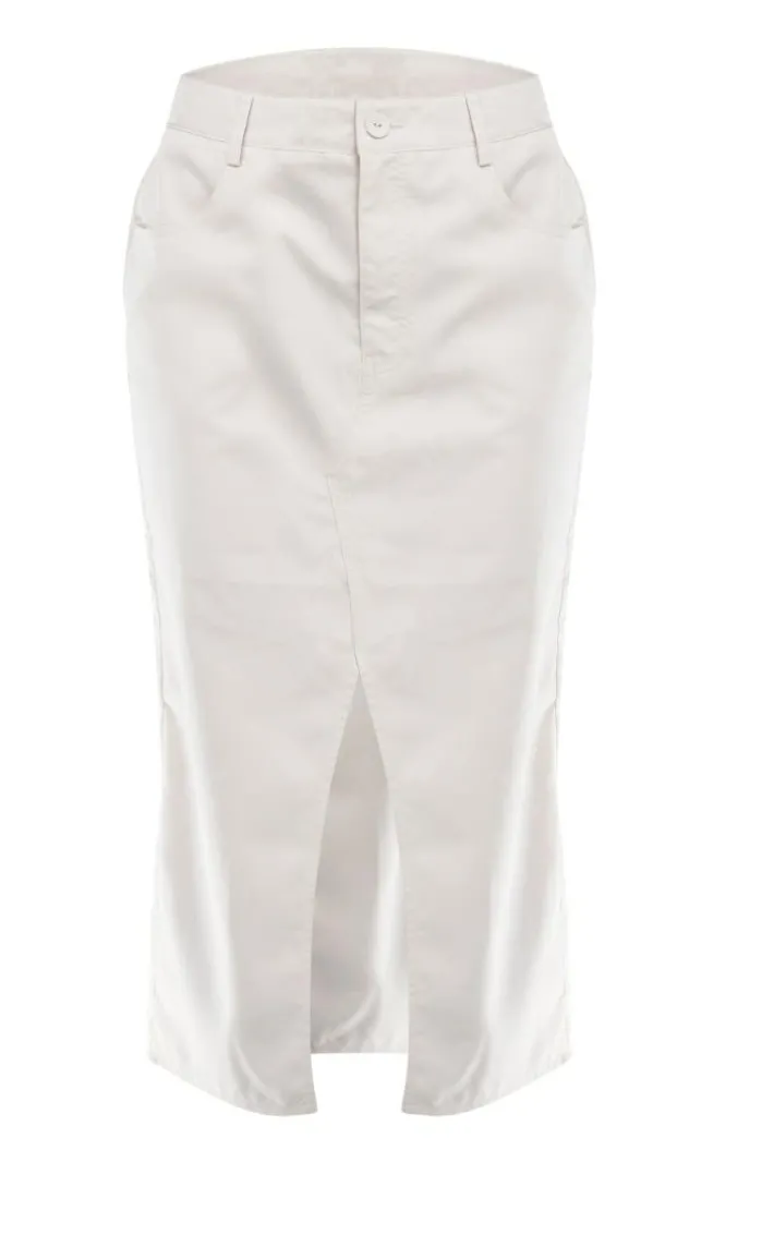 Stone Soft Peached Woven Split Front Midi Skirt