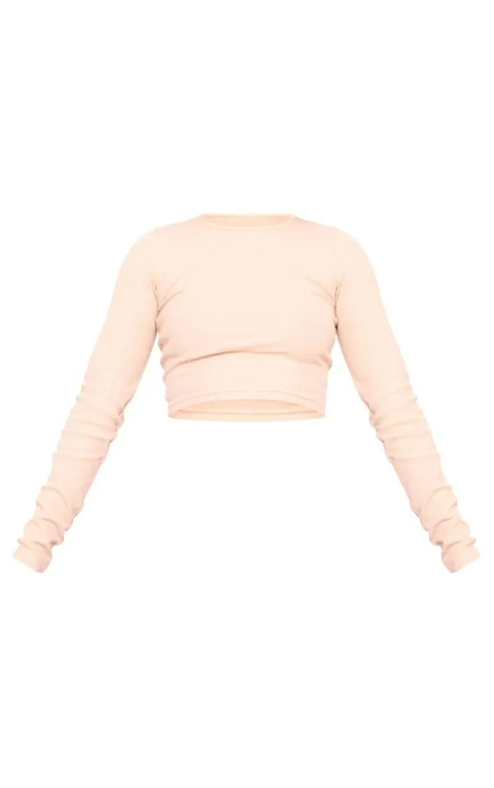 Stone Soft Rib Long Sleeve Crop Top