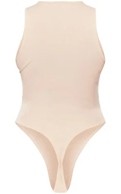 Stone Soft Ribbed Racer Bodysuit