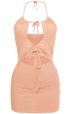 Soft Touch Halterneck Cut Out Ruched Front Mini Dress-PrettyLittleThing