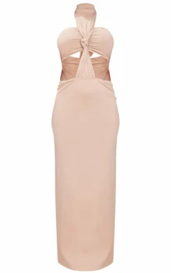 Stone Soft Touch High Neck Bandeau Maxi Dress-PrettyLittleThing Discount