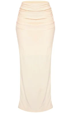 New PrettyLittleThing Soft Touch Ruched Back Maxi Skirt Stone