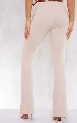Clearance PrettyLittleThing Stretch Woven Belt Detail Flared Pants Stone