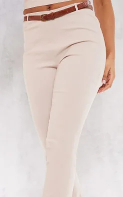 Clearance PrettyLittleThing Stretch Woven Belt Detail Flared Pants Stone