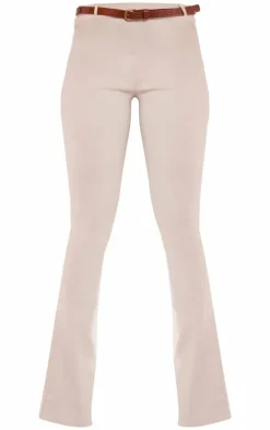 Clearance PrettyLittleThing Stretch Woven Belt Detail Flared Pants Stone