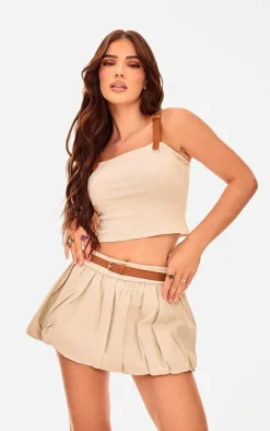 Clearance PrettyLittleThing Stretch Woven Belt Strap Detail Top Stone